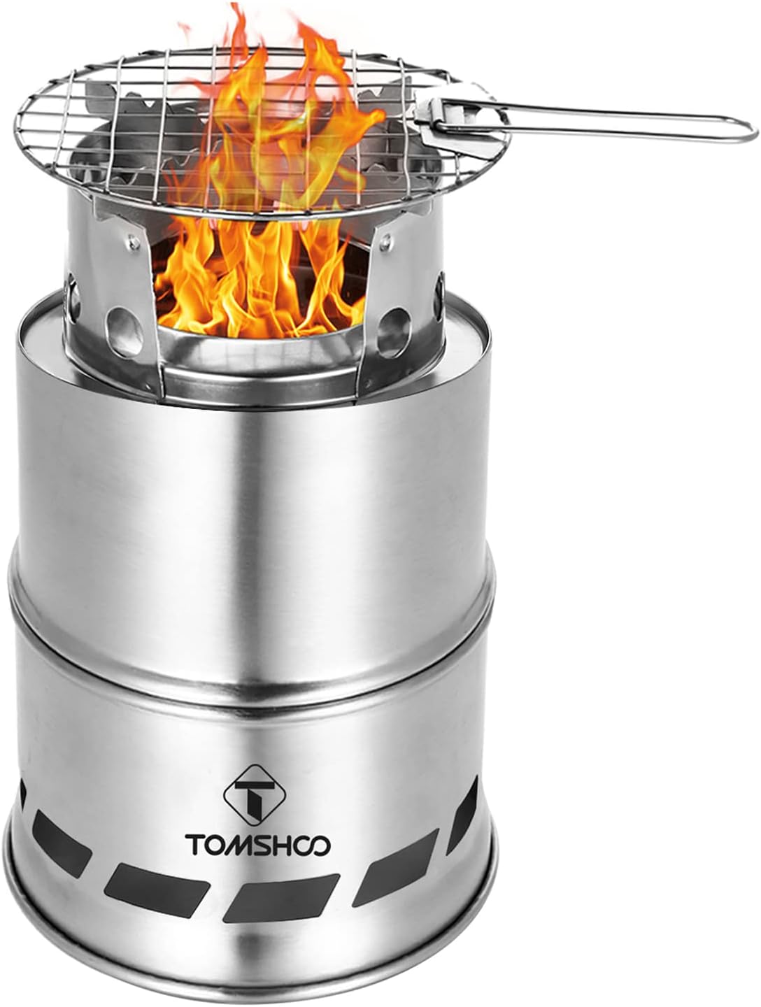 TOM SHOO Camping Stove Camp Wood Stove Portable Foldable Stainless Steel Burning Backpacking Stove for Outdoor Hiking Picnic BBQ
