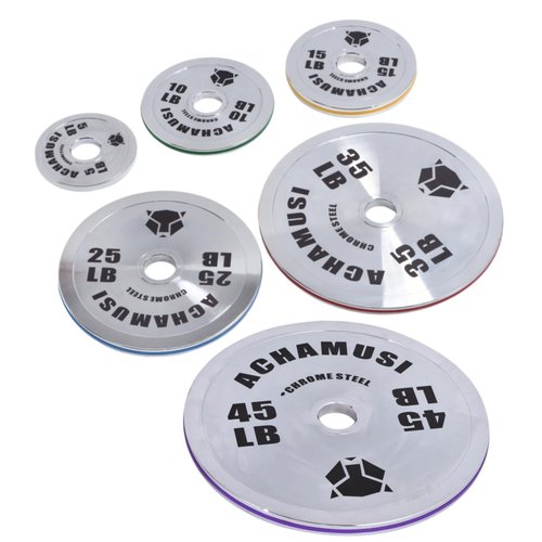 Achamusi Olympic Weight Plates，Steel 2-Inch Weight Plate For Strength Training，Weightlifting - Single Or Pair (Black-45LB Single)
