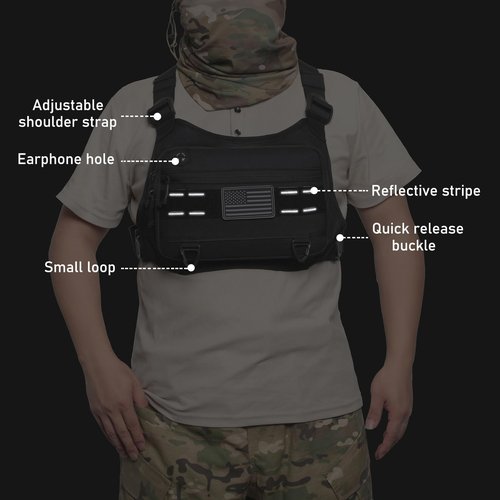Sports Chest Pack for Men Front Chest Bag Fits Most Pistols Chest Pouch Harness for Running, Hiking, Workouts (Black)
