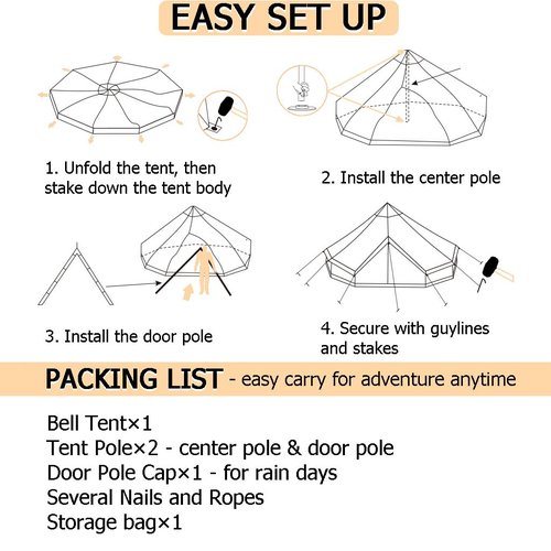 SECTORWING Glamping Bell Tent with Top Stove Jack for All Year Living, 300D Oxford Waterproof Yurt Tents House for Camping Glamping,Parties,Outdoor Events (Off White, 5M/16.4ft| 6Person)