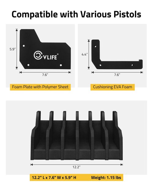 CVLIFE Foam Pistol Rack Handgun Rack for Gun Safe Gun Cabinet Accessories Pistol Holder Stand 6 Slots