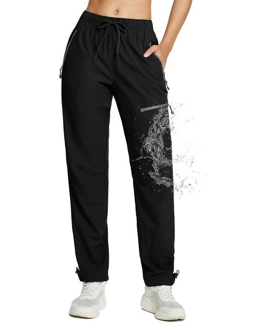 SPEXIAL Women's Hiking Pants Lightweight Water Resistant Travel Pants Quick Dry Ladies Elastic Waist UPF Casual Zipper Pockets Black S