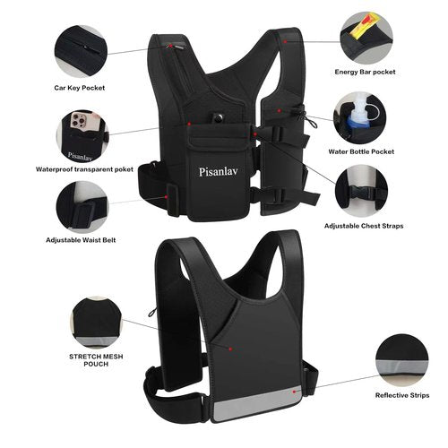 Running Vest, Reflective Running Vest with 500ml Hydration Bottle, Adjustable Waterproof Running Phone Holder with Chest and Waist Straps for Running, Hiking, Fitness, and Climbing（Large）