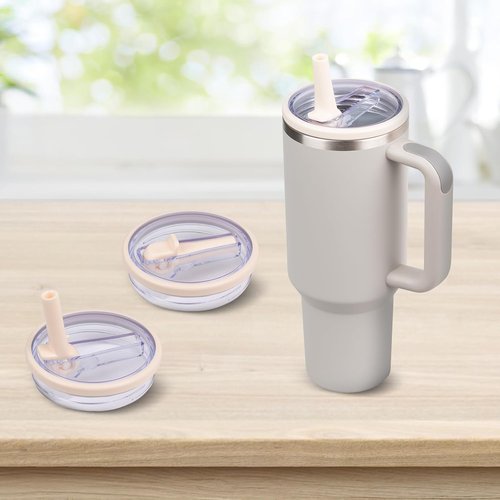 Straw Lid for Stanley 40oz and 64oz Tumbler.Leakproof Flip Straw Lid Fit Stanley Cup Quencher H2.0 40 oz/64 oz and ProTour 40oz/ 64 oz Tumbler. (Cream color-2 Pack)