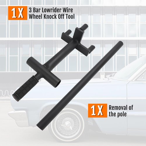 WIKIBB 3 Bar Lowrider Wire Wheel Knock Off Tool with Bar Suitable for Dayton Luxor Zenith China 3 Bar Wire Wheels Removal and Installation Tools