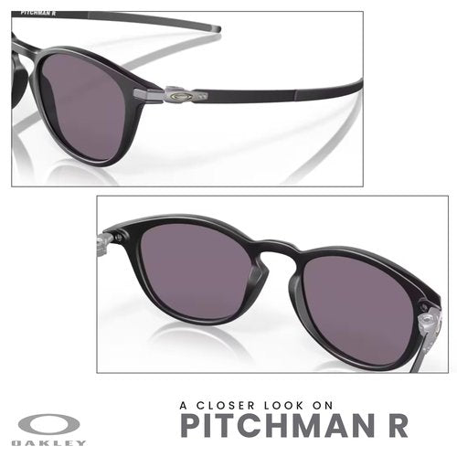 OAKLEY Pitchman R OO9439 943901 50MM Satin Black/Prizm Grey Round Sunglasses for Men+ Bundle Accessory Leash Kit, Microfiber Pouch
