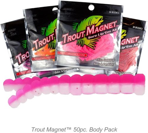 Leland's Lures Trout Magnet 50-Pack Split-Tail Grub Body Pack, Also Great for Bass and Panfish, Cotton Candy