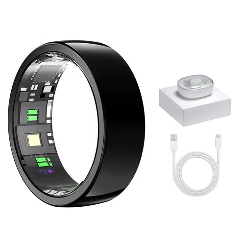 GenXenon Smart Ring -Black-Size 8 Health Tracker with Free Subscription, Gesture Beauty Photo & Brush Video, Fitness Sleep Heart Rate Blood Oxygen Tracking Ring with Charging Case,Gifts for Women Men