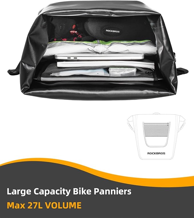 ROCKBROS Bike Pannier Waterproof 27L Large Capacity Bike Bag Rear Rack Bicycle Pannier Bag Waterproof for Grocery Touring Cycling Upgrade Black * 1