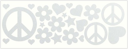 LiteMark Reflective Black Sixties Peace and Love Sticker, 60's Style - Pack of 22 Pcs (Hearts, Stars, Flowers, and Peace Signs)