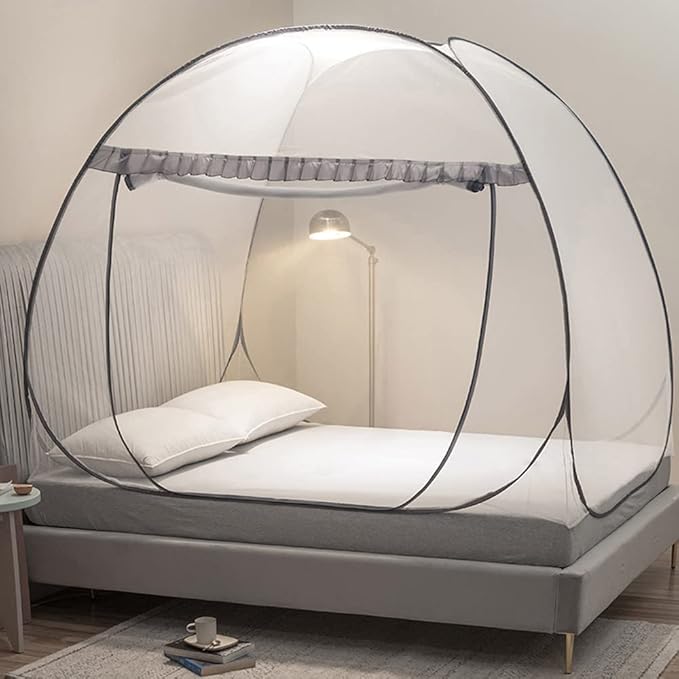 Mengersi Mosquito Net Pop Up Tent for Bed,Bed Canopy with Net Bottom,Mosquito Netting Bed Tent,Bed,Suit for Indoor Outdoor,Camping Tent,Insect Screen(Full/Queen, Gray)