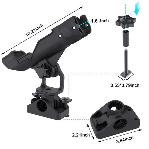 Fishing Rod Holders for Boat, Fishing Boat Rod Holder with Track Mount, Rod Rack for Kayak Track System, 360 Degree Adjustable Fishing Pole Holders 2Pack
