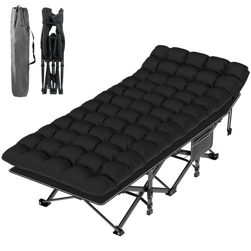 Suteck Camping Cot, Folding Camping Cot Bed for Adults Sleeping 1200D Double Layer Oxford Portable Folding Outdoor Cots for Camping W/Soft Pad Carry Bag for Home Office Nap Beach Travel