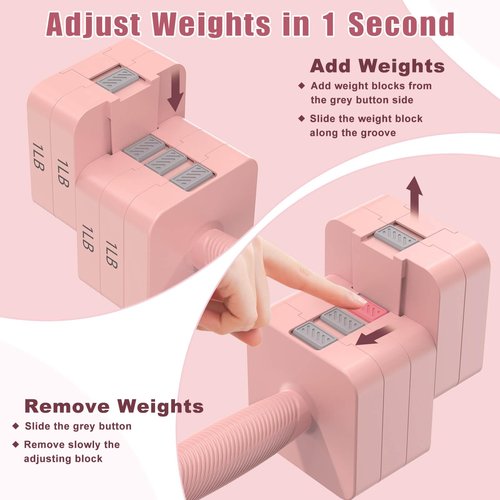 Adjustable Dumbbells Set of 2, 5-in-1 Adjustable Weight Dumbbells for Women/Men, 3lb/5lb/7lb/9lb/11lb Dumbbell Weights Set for Home Gym Workout (Pink)