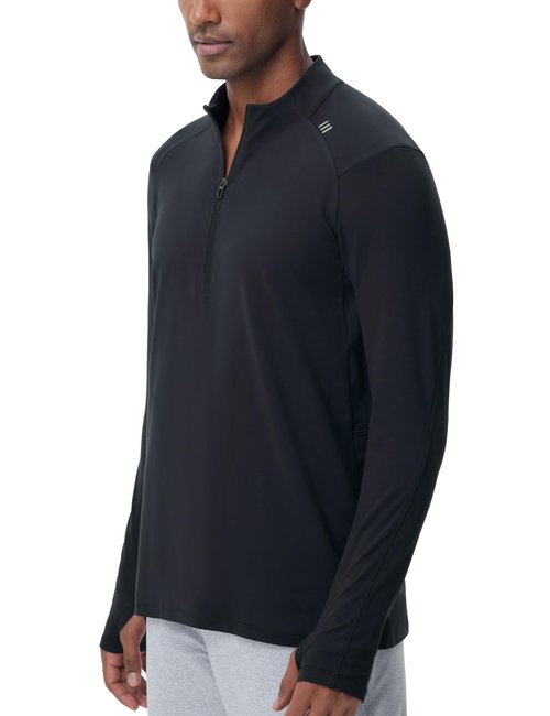 THE GYM PEOPLE Men's Half-Zip Long Sleeve Golf Shirts Soft Lightweight Warm Workout Pullover Sweatshirts with Thumb Hole Black