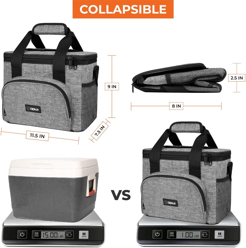 OPUX Soft Cooler Bag, Insulated Collapsible Lunch Cooler Bag for Men Work Camping Beach Travel, Portable Soft Sided Leakproof Waterproof Large Lunch Bag Box with Shoulder Strap 18 Cans, Heather Navy