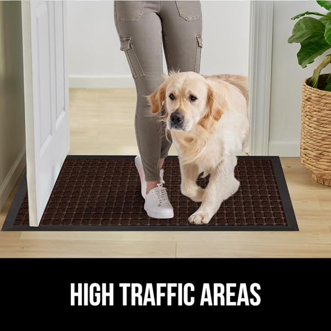GORILLA GRIP 100% Waterproof All-Season WeatherMax Doormat, 72x24 Runner, Durable Natural Rubber, Stain and Fade Resistant, Low Profile, Indoor Outdoor Door Mats, Easy Clean Entry Mat, Coffee Squares