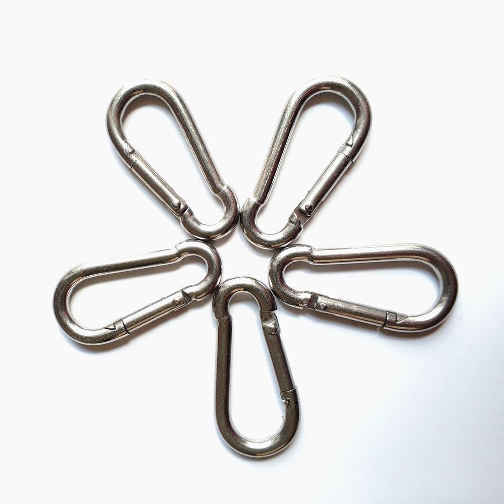 Set of 5-2 Inch 304 Stainless Steel Silver Spring Hook Buckle,Clip Carabiner,Key Chain, Snap, Link, Keyring,Dog Chain Belt Buckle