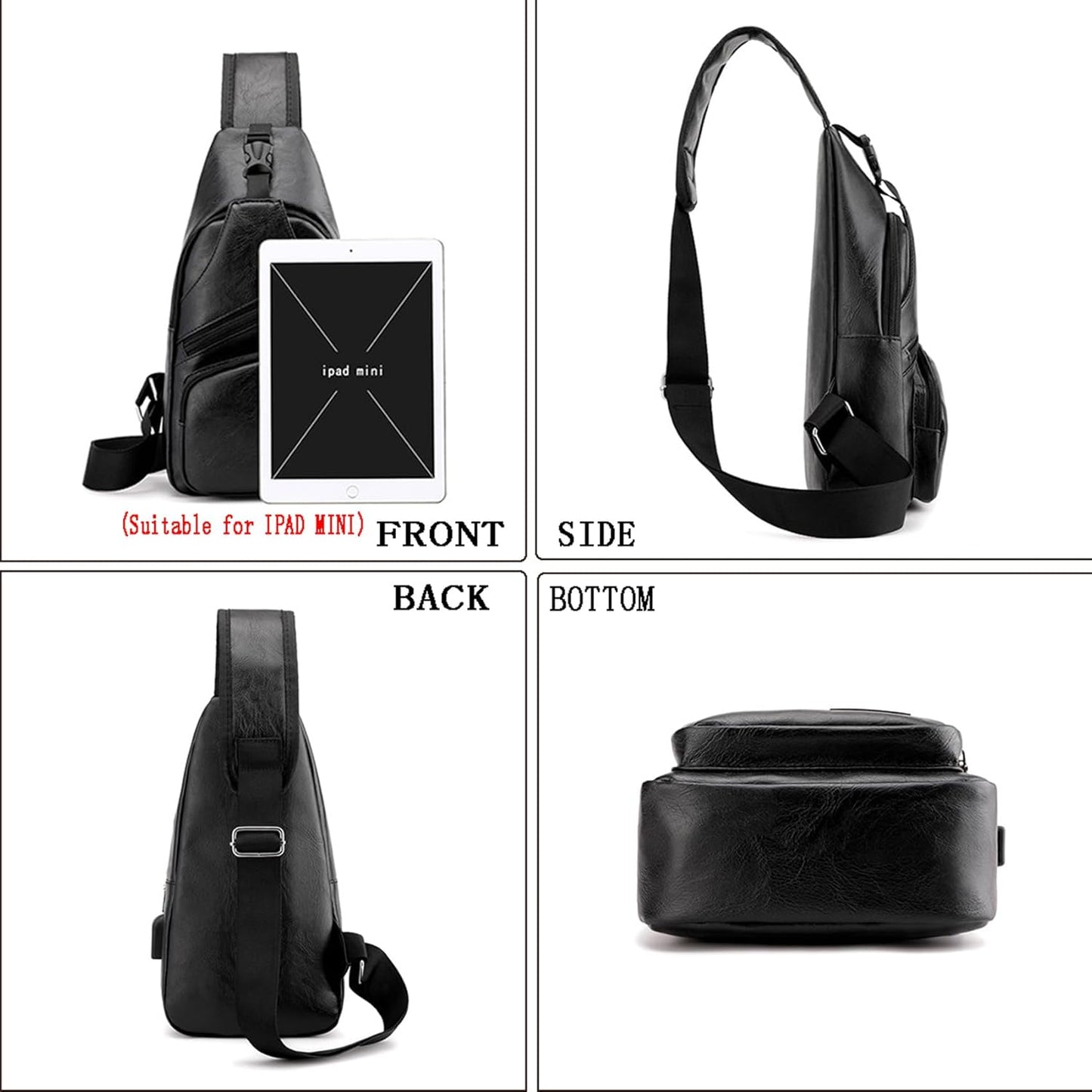 Seoky Rop Men's Sling Bag Small Chest Crossbody Shoulder Bag with USB Charging Port