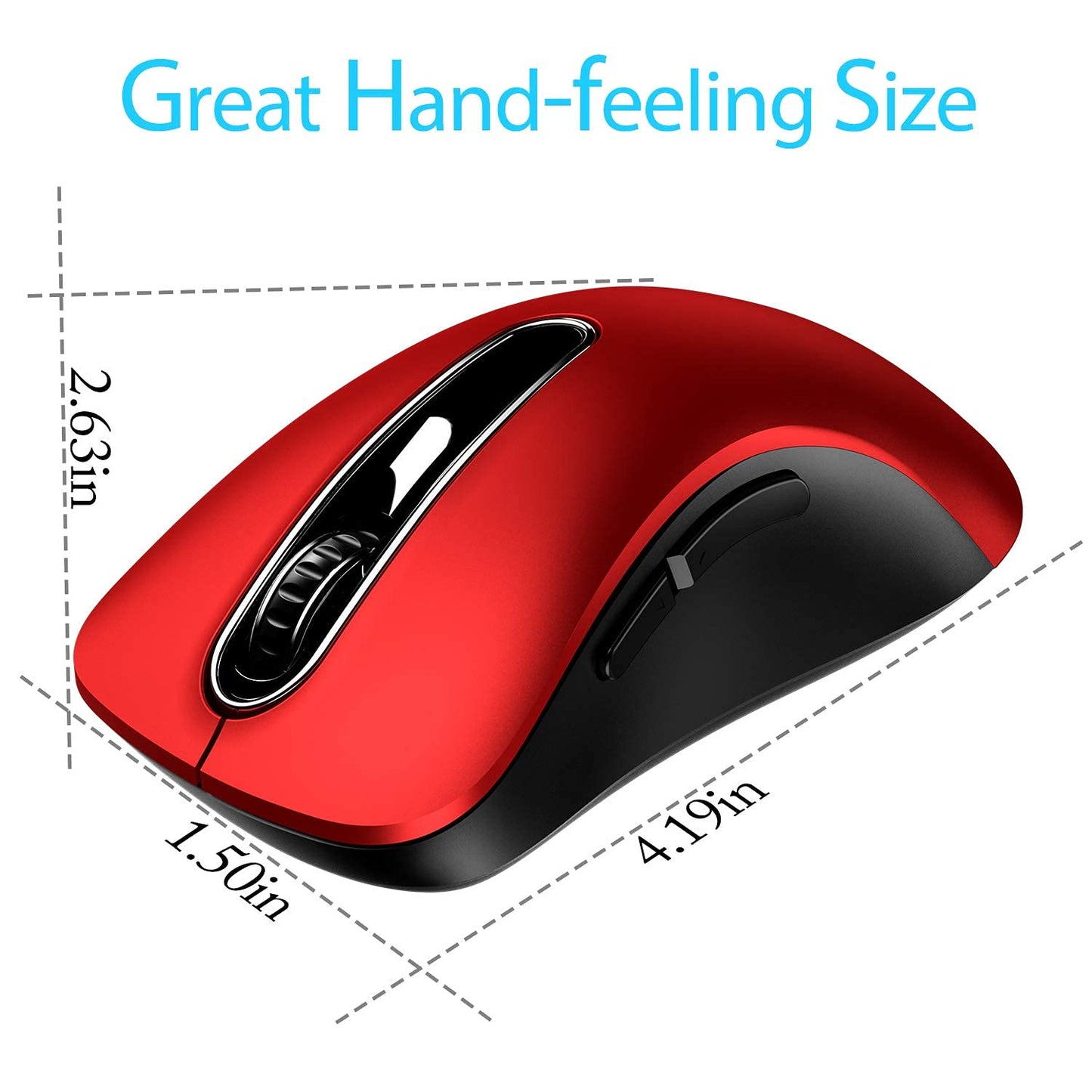 memzuoix 2.4G Wireless Mouse, 1400 DPI Mobile Optical Cordless Mouse with USB Receiver, Portable Computer Mice for Laptop, PC, Desktop, MacBook, 5 Buttons, Red