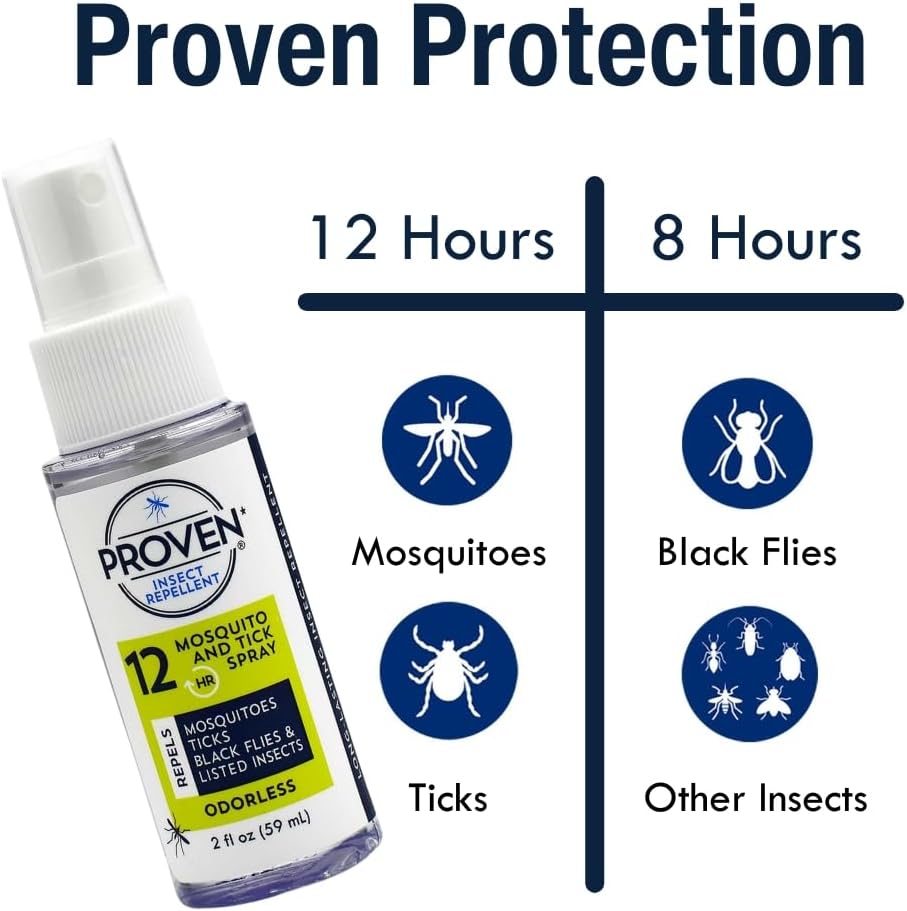 Proven Insect Repellent Spray, Keep Mosquitoes, Ticks and Flies Off, DEET Alternative Repellent, Up to 12-Hour Protection, Great for Camping or Hiking, 6 Ounce, Odorless Spray