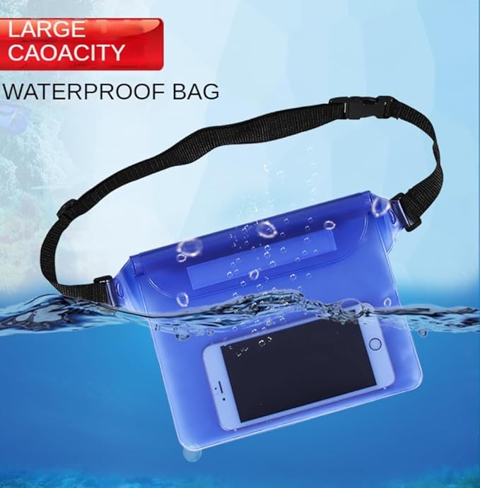 Waterproof Bag with Adjustable Waistband and Touch Sensitive Screen, Keeping Your Phone and Valuables Dry, Perfect for Drifting, Swimming, Kayaking, Rowing, Fishing(Blue)