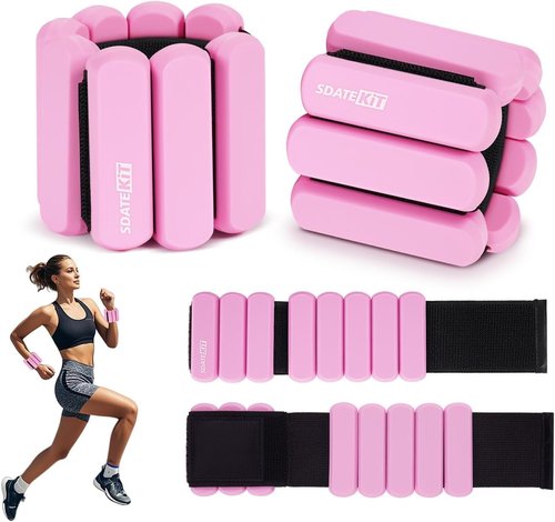 SDATEKIT 1lb Ankle & Wrist Weights for Women - Set of 2 (Total 2lbs) Adjustable Silicone Fitness Bracelets for Yoga/Pilates/PT, Low-Impact Walking & All-Day Wear, Bala-Style Slip-Free Design, Pink