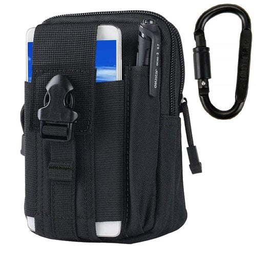 Molle Pouches, Waist EDC Pouch, Small Tool Bags, Cell Phone Zipper Pouch for Men, Belt Bag Tactical Gear Accessories with Carabiner (Black)
