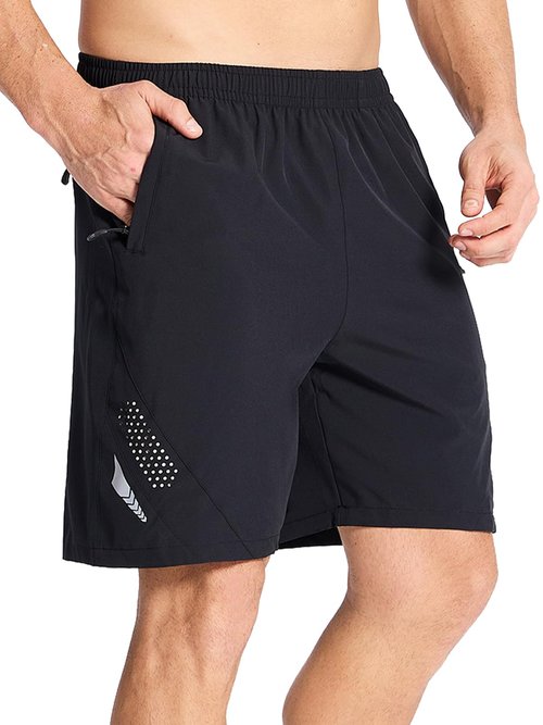 DEVOROPA Mens Athletic Running Shorts 7 Inch Lightweight Quick Dry Gym Workout Basketball Hiking Sports Shorts Zipper Pockets Black XL