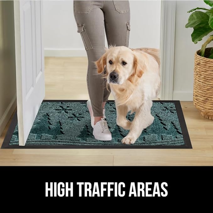 GORILLA GRIP 100% Waterproof All-Season WeatherMax Doormat, Durable Natural Rubber, Stain and Fade Resistant, Low Profile Winter Indoor Outdoor Door Mats, Holiday Entrance Mat, 47x35, Green Snowscape