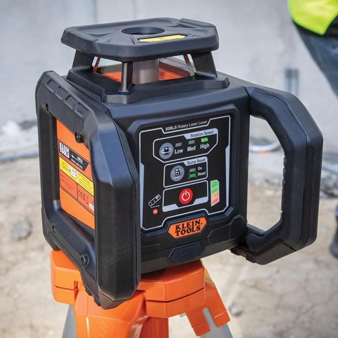 Klein Tools 93RLS Green Self-Leveling Rotary Laser Level Kit, Horizontal/Vertical with Plumb Spot, 1150-Foot Range, Rechargeable, Tripod, Detector, 9-Foot Grade Rod, Carrying Case, ≤ 5mW Class 3R