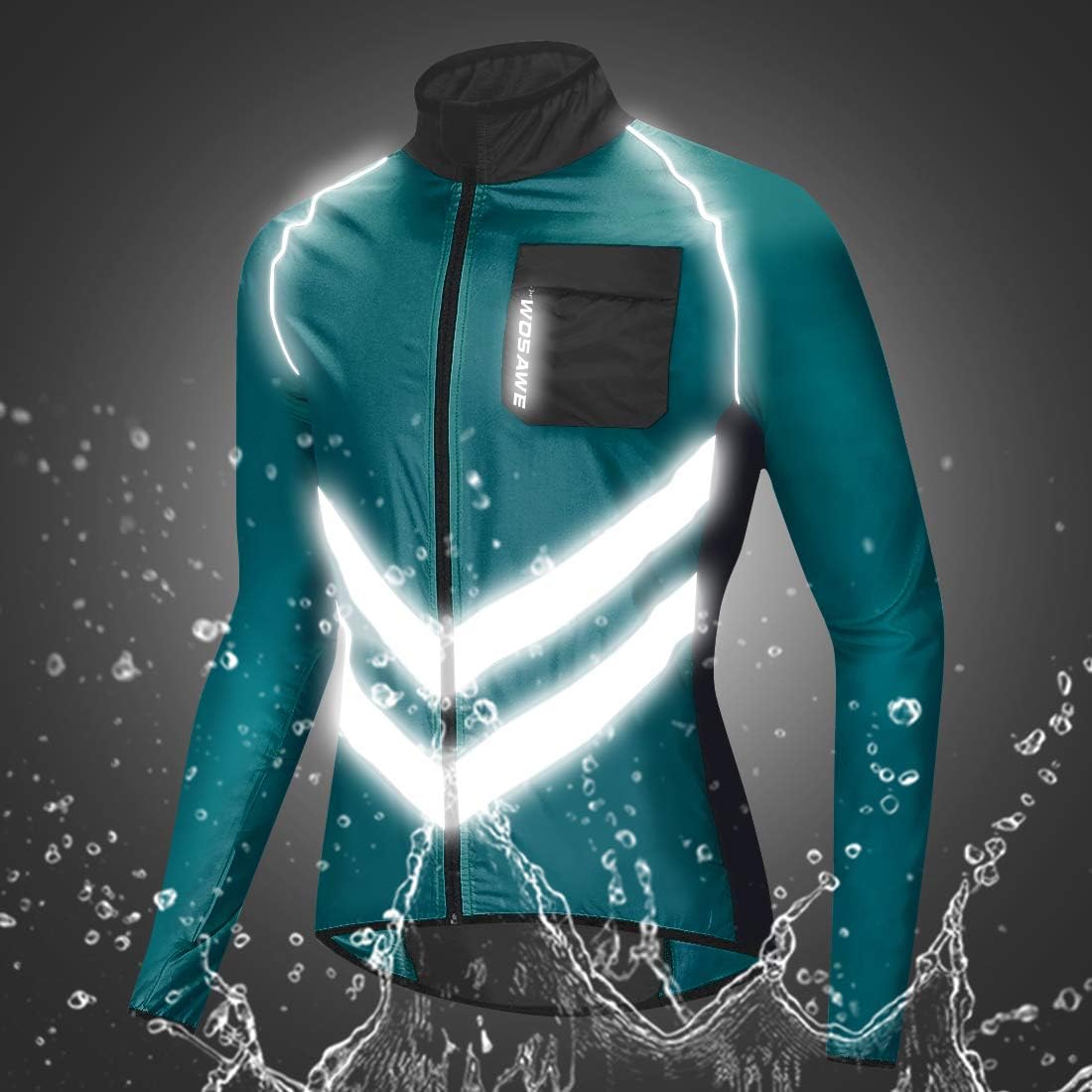 WOSAWE Men's High Visibility Cycling Wind Jacket Water Resistance Reflective Windbreaker