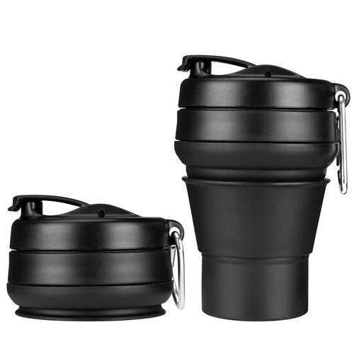 Egoldto Collapsible Coffee Cup, 16 OZ 480ml Silicone Travel Folding Cup, Leak Proof BPA Free Portable Cup, Travel mug with Lids for Camping hiking (16OZ)
