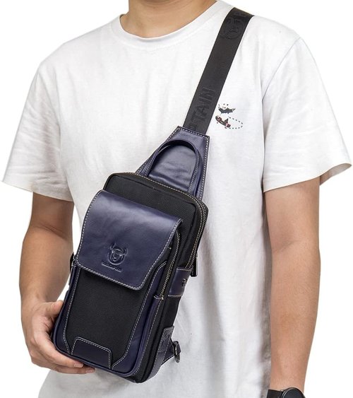 Leather Sling Bag Backpack for Men Women Crossbody Shoulder Chest Day Pack Outdoor Travel Camping Tactical Daypack