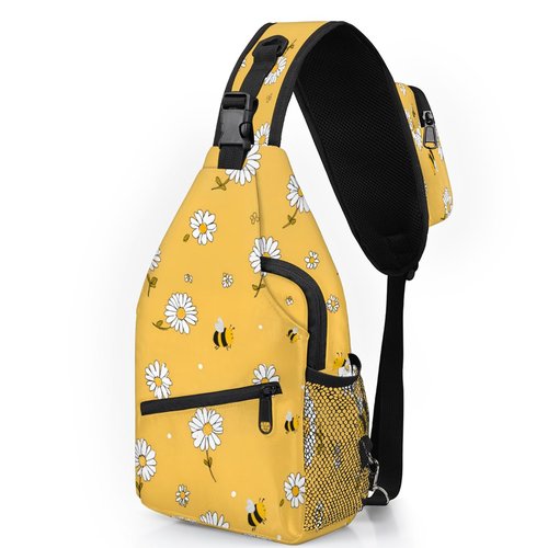 UOYO Cute Bee Sling Bag, Flower Daisy Crossbody Shoulder Backpack Chest Bag Travel Casual Daypacks for Women Men