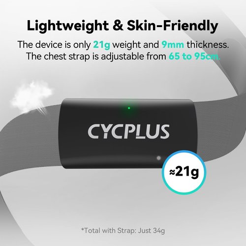 CYCPLUS Heart Rate Monitor Chest Strap H2Pro, Bluetooth ANT+ Heart Rate Monitor Chest Sensor with 500h Battery, IPX7 Waterproof and Dustproof, HRM Works with Strava/Cycplus Fit App
