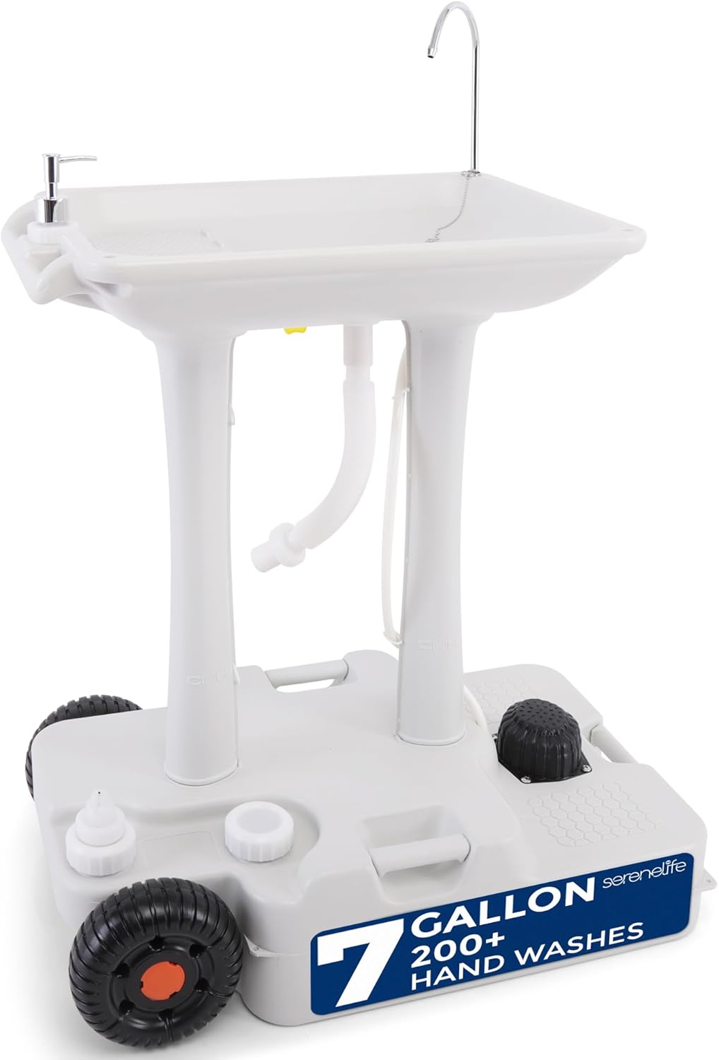 SereneLife Portable Camping Sink with 19L (5+ Gallon) Water Tank, Hands-Free Foot Pump, Soap Dispenser & Towel Holder, Compact Design with Carry Handle – Perfect for Camping, Worksites, Outdoors