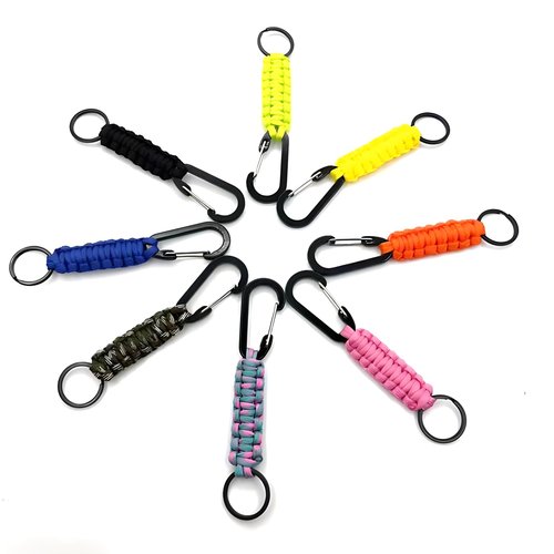 Paracord Keychain with Carabiner, Portable Military Braided Carabiner Key Chain Clip with Strap for Outdoors/Keys/Men/Women(Black+Black)