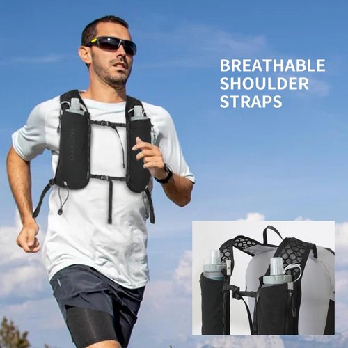 IX INOXTO Foldable Hydration Backpack with Two 500ML Flasks, 15L Lightweight Hiking Daypack, Waterproof Hydration Packs for Men and Women, Outdoor Hiking Travel and Running (Grey)
