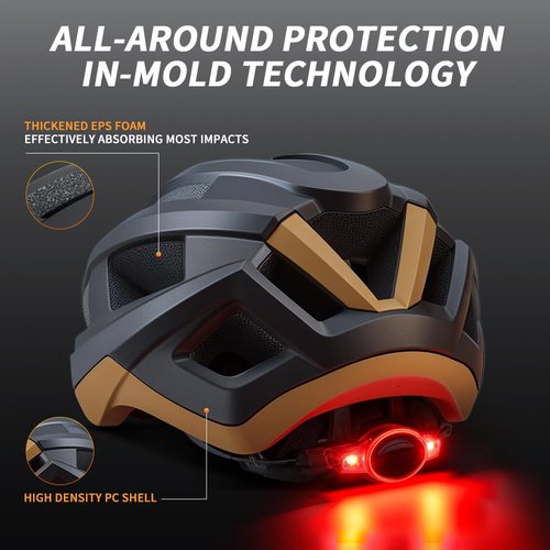 Bike Helmet with Tail Light, Bicycle Helmet Light 100LM Rear LED Safety Warning Helmet Lights for Night Riding, Rechargeable E-Bike/Skateboard/Scooter Helmet Lights, Adult Lightweight Cycling Helmets