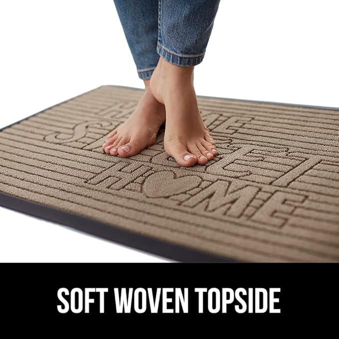 GORILLA GRIP 100% Waterproof All-Season WeatherMax Doormat, Durable Natural Rubber, Stain and Fade Resistant, Low Profile, Indoor Outdoor Door Mats, Easy Clean Entrance Mat, 17x29, Home Sweet Home