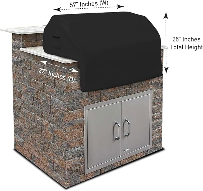 Covers & all Built-in Outdoor Grill Cover, Durable 12 Oz Waterproof Cover Max Material with Air Pocket & Elastic for Snug Fit (57" W x 27" D x 26" H Inches, Black)