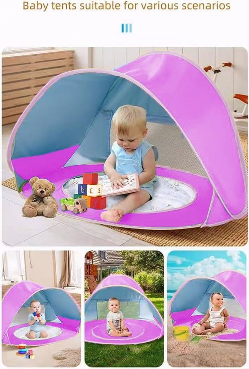 Baby Beach Tent, Pop Up Portable Sun Shelter for Infant & Toddler, Waterproof & 50+ UPF UV Protection, Outdoor Kiddie Pools, Kids Beach Shade Tent (Pink)