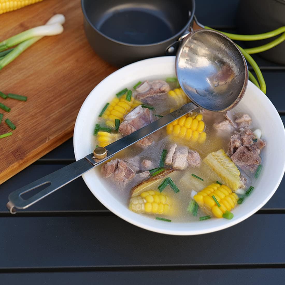 Portable Stainless Steel Outdoor Tableware Camping Folding Spoon Soup Ladle Cooking Utensils
