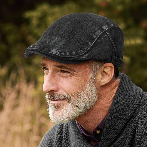 Taidor Mens Denim Cotton Newsboy Cap Ivy Gatsby Driving Hunting Cabbie Hat Black
