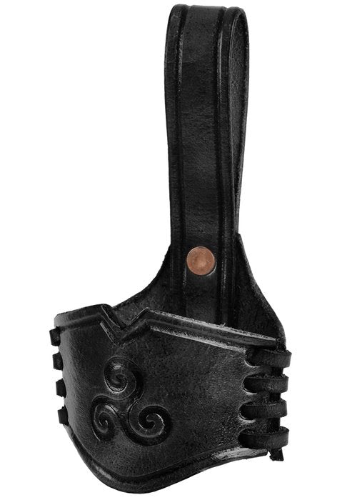 ULFBERTH - Genuine Leather Drinking Horn Holster with Embossed Triskele - Belt Holder for Drinking Horns – Medieval, Viking, LARP (Black, 0,2l - 0,3 l)