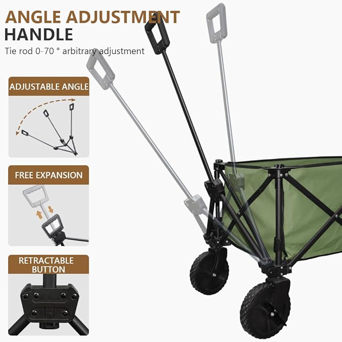 Folding Portable Large Sturdy Camping Wagon Carts, Utility Grocery Shopping Cart, Garden Farm Transport Cart, 360°Swivel Wheels & Brakers, Green