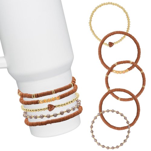 SOIDHSID Bracelets for Stanley Cup, 5Pcs for 30oz & 40oz Tumbler with Handle, Black Love Heart Stanley Cup Accessory, Attachments for Decorations (Brown)