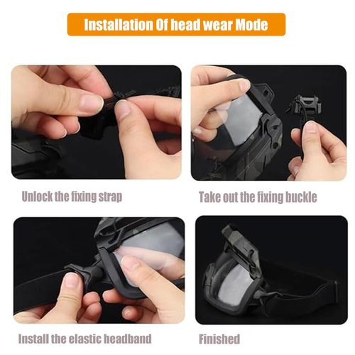 Tactical Split Two Modes Goggles Compatible with Airsoft Fast Helmet Paintball Hunting Field Outdoor (MCBK)