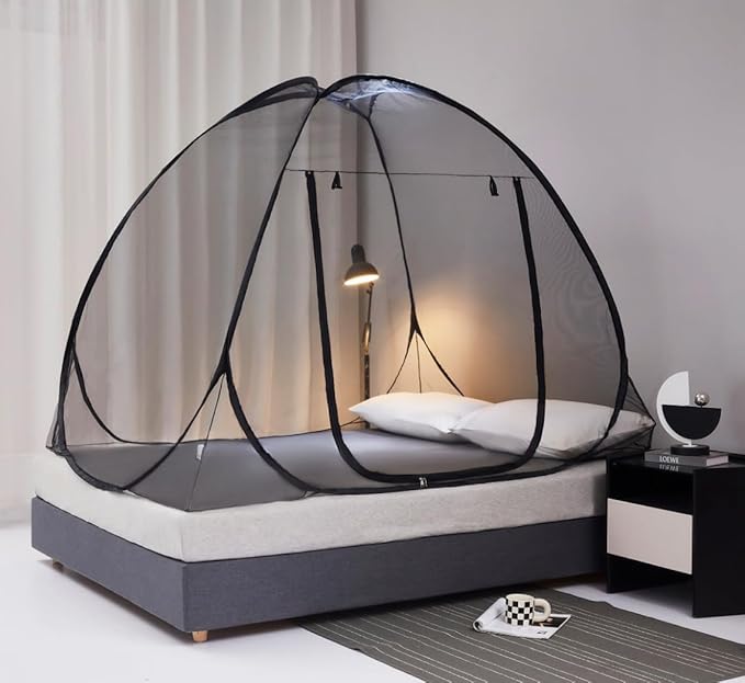 Mengersi Pop Up Mosquito Net for Bed,Portable Folding Mosquito Net Tent with Net Bottom for Baby Adults Camping Travel(Black,Full/Queen)